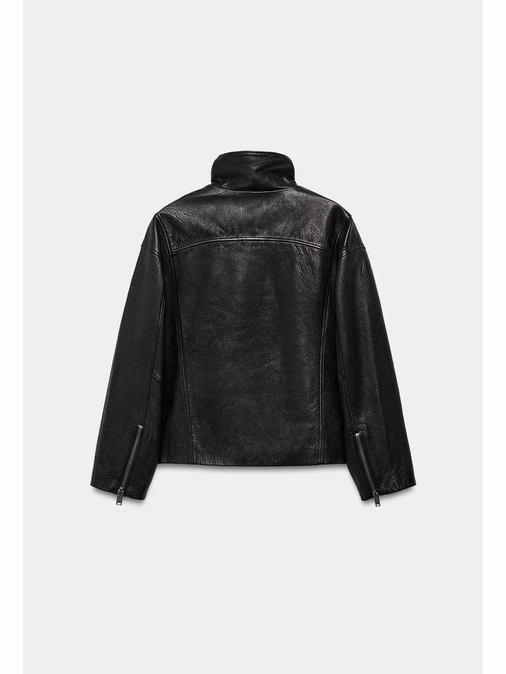 Zara Black 100% Leather Stand Collar Jacket - Picture 7 of 8